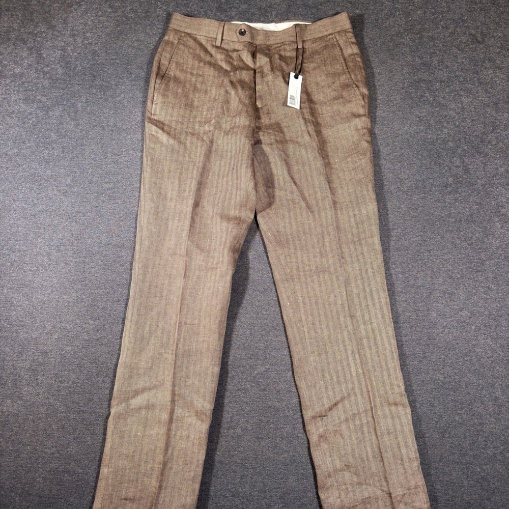Taylor Stitch The Stevens Trouser Mens 31 Coffee Linen Herringbone Brown Pants